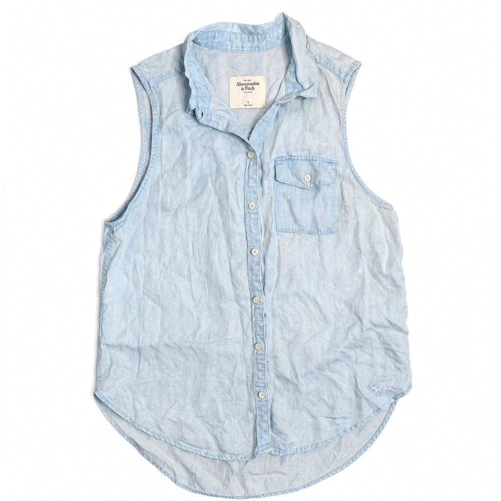 Abercrombie & Fitch Womens Sleeveless Blue Chambray Button Down Shirt Size Small